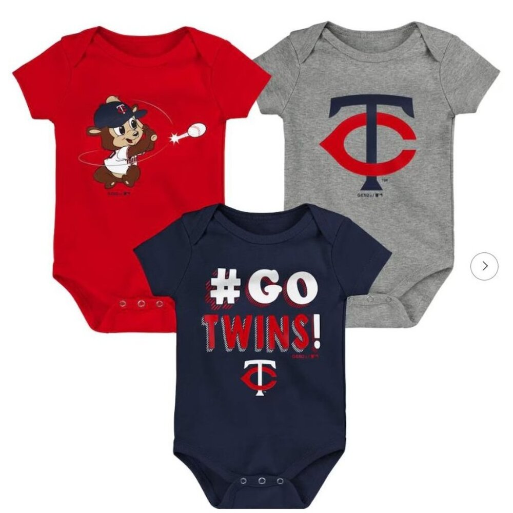 Minnesota Twins Infant Bodysuit 3-Pack Set - Red Navy Gray - Sizes 18 Months